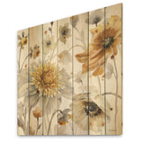 Fields of Gold Watercolor Flower VI - Traditional Print on Natural Pine Wood - 16x16