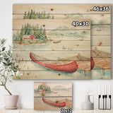 Lake House Canoes II - Lake House Print on Natural Pine Wood - 20x15