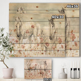 watercolors Pink Wild Horses  - Farmhouse Print on Natural Pine Wood - 20x15