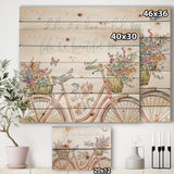 Spring Bike Bouquet - French Country Print on Natural Pine Wood - 20x15