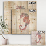 Pink seahorses Ocean Life - Nautical & Coastal Print on Natural Pine Wood - 16x16