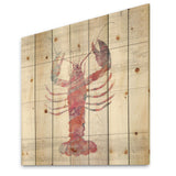 Pink lobster Ocean Life - Nautical & Coastal Print on Natural Pine Wood - 16x16