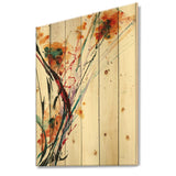 Abstract Orange Flowers - Traditional Print on Natural Pine Wood