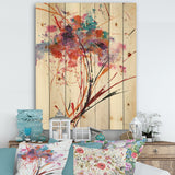 Abstract Red Flowers - Traditional Print on Natural Pine Wood