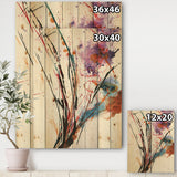 Abstract Purple and Blue Flowers - Traditional Print on Natural Pine Wood