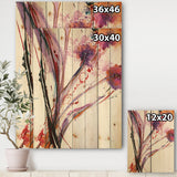 Abstract Purple Flowers - Traditional Print on Natural Pine Wood