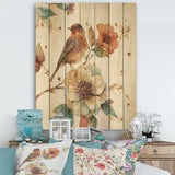 Farmhouse Bird on Flower Branch - Traditional Print on Natural Pine Wood - 15x20