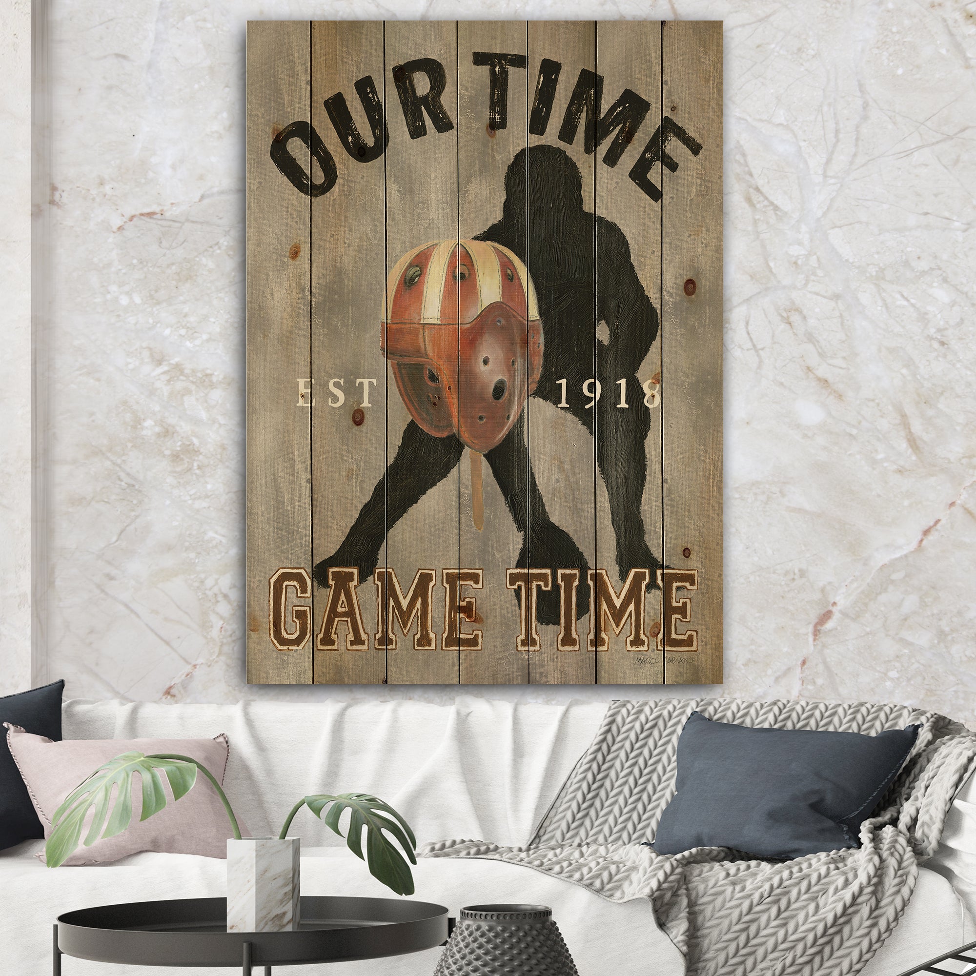 football Game Day I - Vintage Sport Print on Natural Pine Wood - 15x20