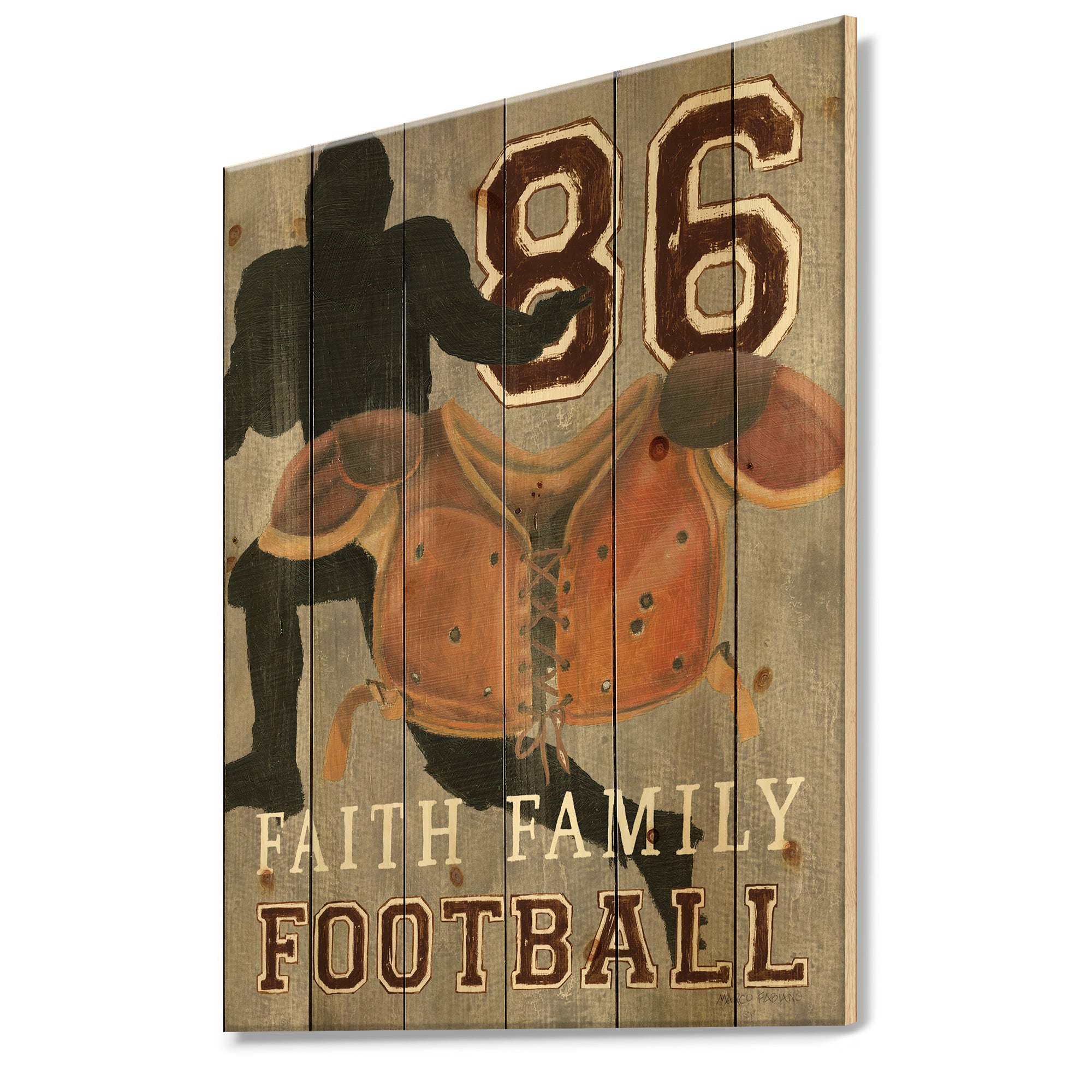 football Game Day III - Vintage Sport Print on Natural Pine Wood - 15x20