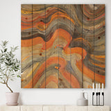 Abstract Gilded Orange Waves - Contemporary Print on Natural Pine Wood