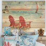 Coastal Chair Relax  Beach II - Nautical & Coastal Print on Natural Pine Wood - 20x15