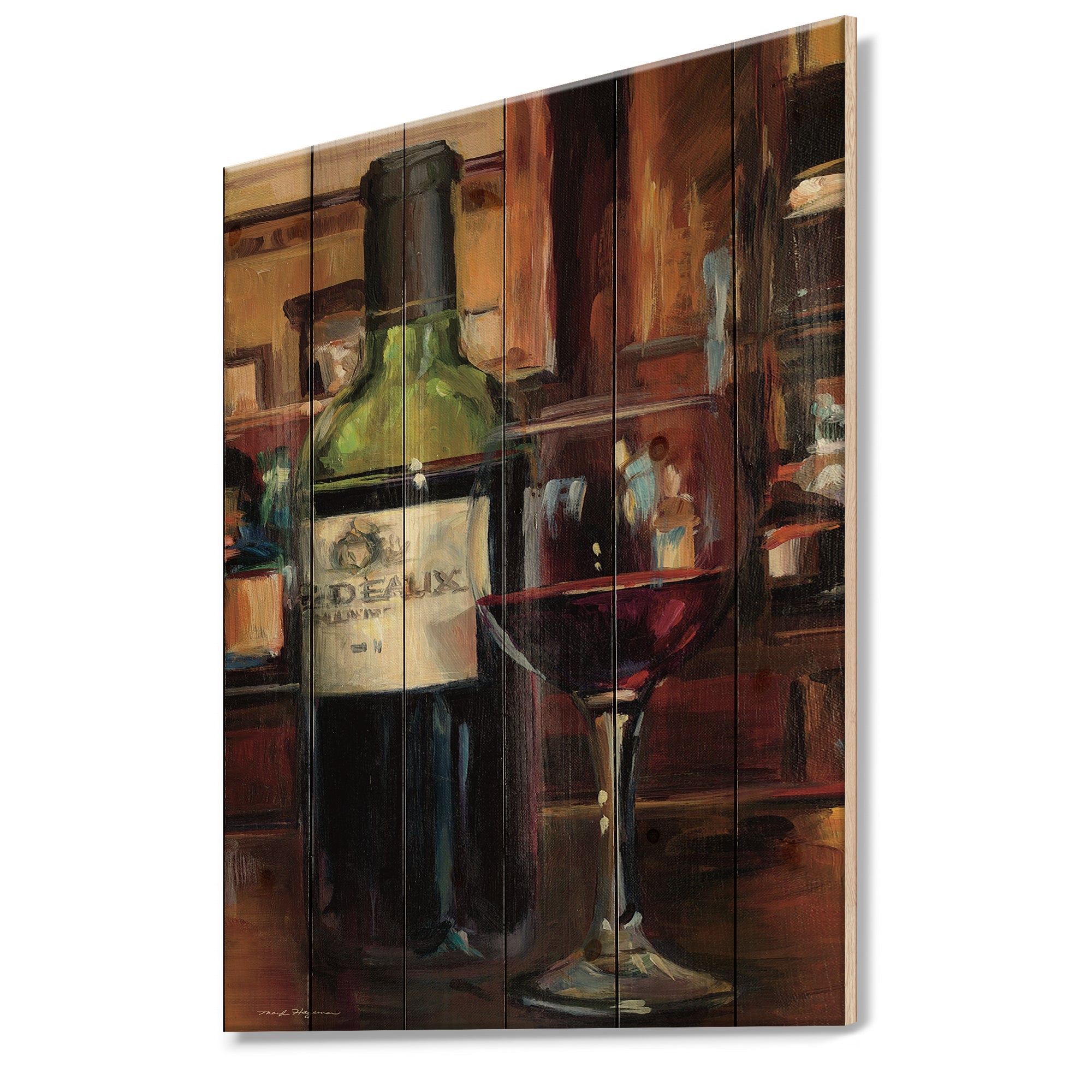 A Reflection of Wine Bottle I - Food and Beverage Print on Natural Pine Wood