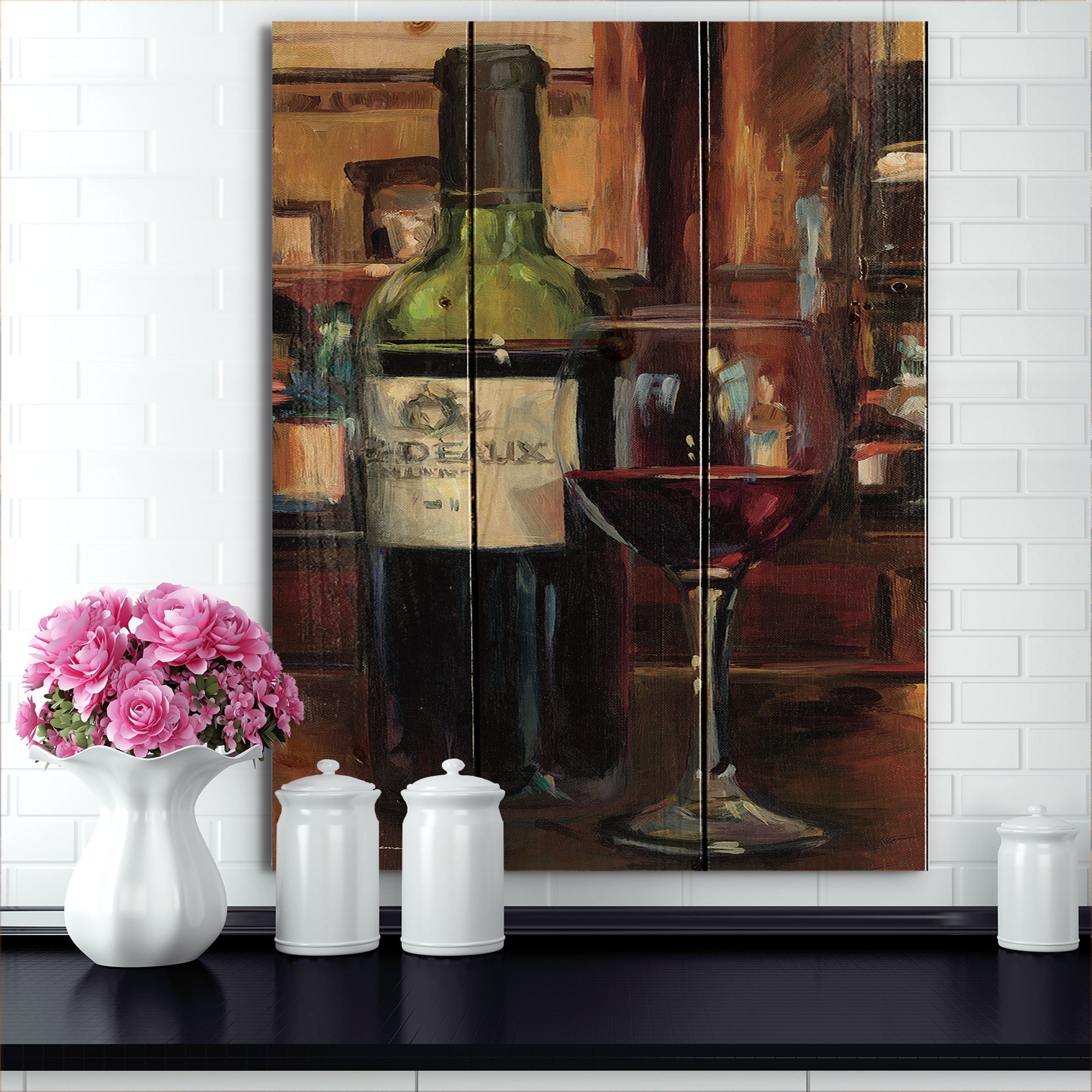 A Reflection of Wine Bottle I - Food and Beverage Print on Natural Pine Wood
