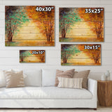 Alley Through The Park In Autumn Sunset - Traditional Print on Natural Pine Wood