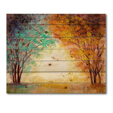 Alley Through The Park In Autumn Sunset - Traditional Print on Natural Pine Wood