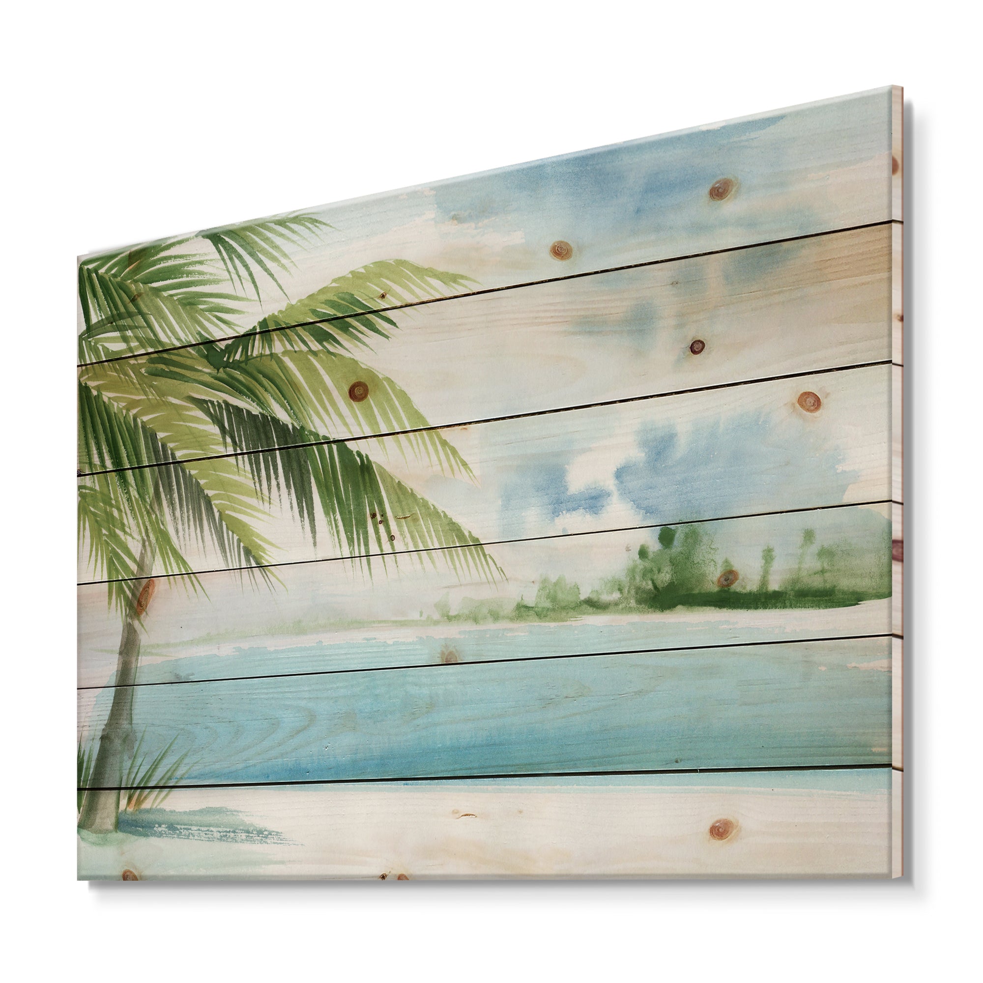 Palm Beach Resort At Dawn I - Nautical & Coastal Print on Natural Pine Wood